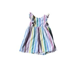 Baby GAP Linen Rainbow Stripe Dress, 3T, Toddler Girls, Ruffle Straps, EUC